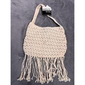 Dolce Vita Crochet Fringe Shoulder Cream 100 Cotton Boho Crossbody Bag